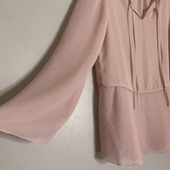Ellen Tracy long sleeve chic layer top soft petal pink feminine women medium new - Picture 2 of 6